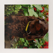 Bruin Dachshund, gezouten in de tuin met ventilato Legpuzzel (Horizontaal)