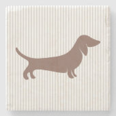 Bruin Dachshund op Beige Strepen Stenen Onderzetter (Voorkant)