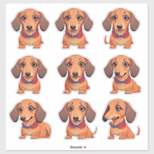 Bruin Dachshund Puppy Kawaii Sticker Sheet (Vel)