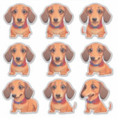 Bruin Dachshund Puppy Kawaii Sticker Sheet (Voorkant)