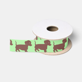 Bruin Dachshunds Pattern Light Green Satin Ribbon Satijnen Lint