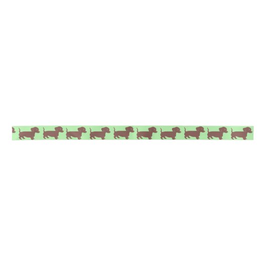 Bruin Dachshunds Pattern Light Green Satin Ribbon Satijnen Lint (Voorkant)