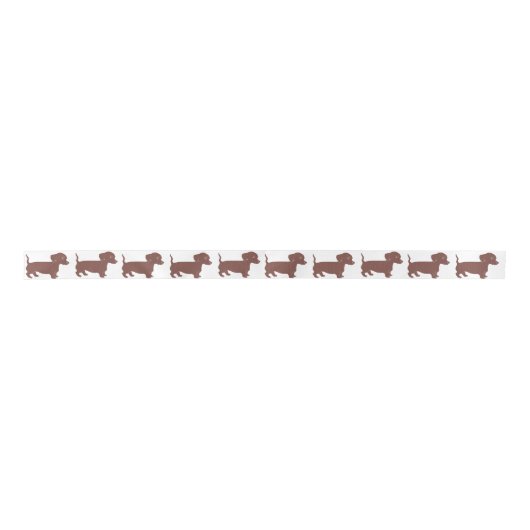Bruin Dachshunds Pattern Satin Ribbon Satijnen Lint (Voorkant)