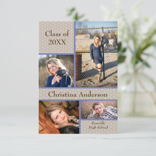 Bruin Daisy Collage - 3x5 Afstuderen Aankondiging (Staand voorkant)