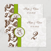 Bruin Damask Apple Green Table Number Kaarten (Voorkant / Achterkant)