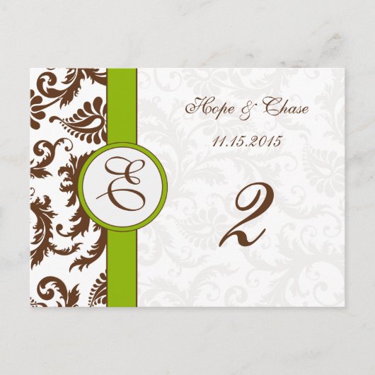 Bruin Damask Apple Green Table Number Kaarten (Voorkant)