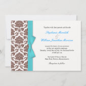 Bruin Damask Aqua Bow bruiloft uitnodiging (Voorkant)
