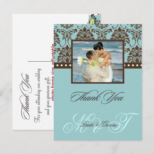 Bruin Damask Dank u Foto / DIY Kleur Briefkaart (Voorkant / Achterkant)