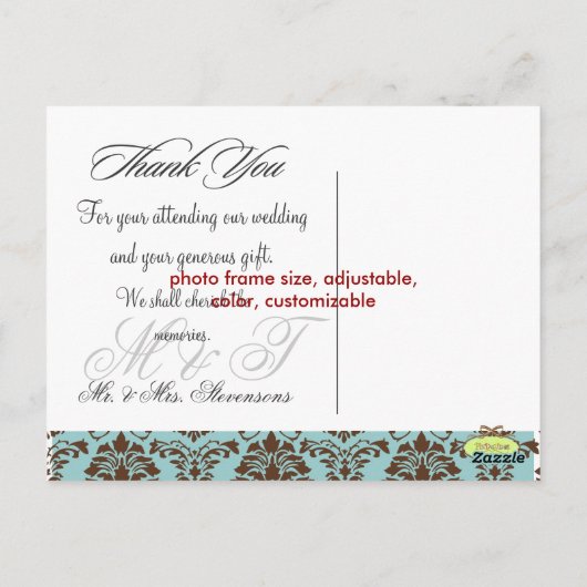 Bruin Damask Dank u Foto / DIY Kleur Briefkaart (Achterkant)