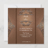 Bruin Damask Design Wedding Invitation Kaart (Voorkant)