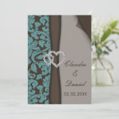 Bruin Damask FAUX lbon diamante design Kaart (Staand voorkant)