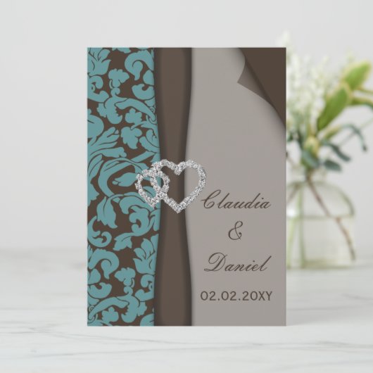 Bruin Damask FAUX lbon diamante design Kaart (Staand voorkant)