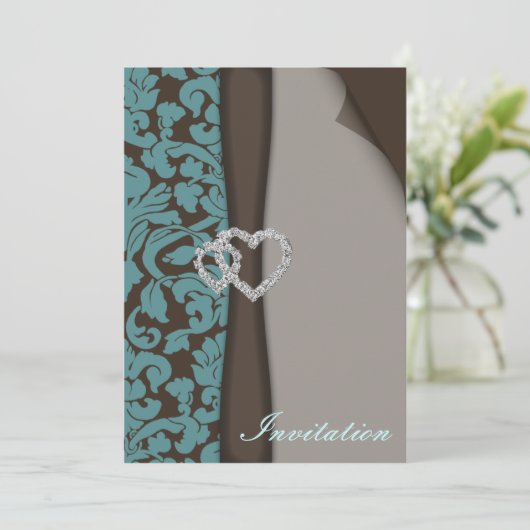 Bruin Damask FAUX lbon diamante design Kaart (Staand voorkant)