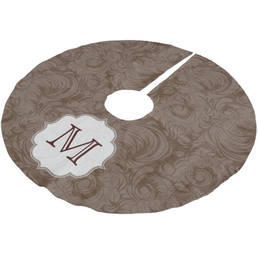 Bruin Damask Lac Monogram Initiaal boomrok Kerstboom Rok (Gekanteld)