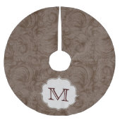 Bruin Damask Lac Monogram Initiaal boomrok Kerstboom Rok (Voorkant)