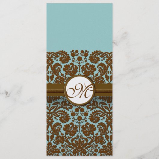Bruin Damask Monogram Wedding Programme Programmakaart (Achterkant)