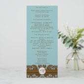 Bruin Damask Monogram Wedding Programme Programmakaart (Staand voorkant)
