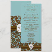 Bruin Damask Monogram Wedding Programme Programmakaart (Voorkant / Achterkant)