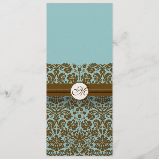 Bruin Damask Monogram Wedding Programme Programmakaart (Achterkant)