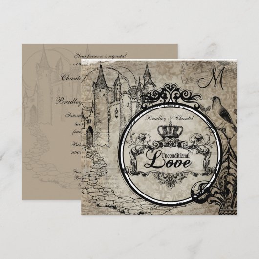 Bruin Damask onvoorwaardelijke liefdesbruiloft uit Kaart (Voorkant / Achterkant)