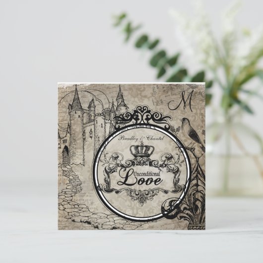 Bruin Damask onvoorwaardelijke liefdesbruiloft uit Kaart (Staand voorkant)