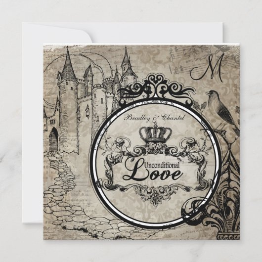 Bruin Damask onvoorwaardelijke liefdesbruiloft uit Kaart (Voorkant)