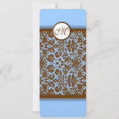 Bruin Damask op powder Blue Wedding Kaart (Achterkant)