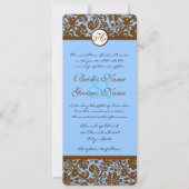 Bruin Damask op powder Blue Wedding Kaart (Voorkant)