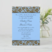 Bruin Damask over de uitnodiging voor een blauwe b (Staand voorkant)