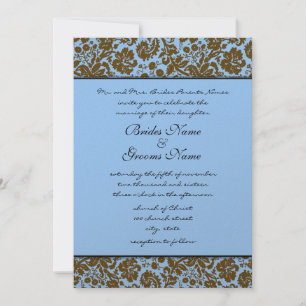 Bruin Damask over de uitnodiging voor een blauwe b