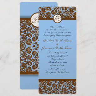Bruin Damask over de uitnodiging voor een blauwe b