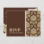 Bruin Damask RSVP Briefkaart (Voorkant / Achterkant)