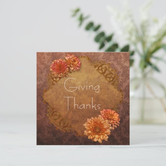 Bruin Damask Thanksgiving Diner Invitations Kaart (Staand voorkant)