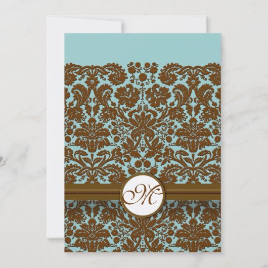 Bruin Damask Wedding Monogram Uitnodigingen (Achterkant)