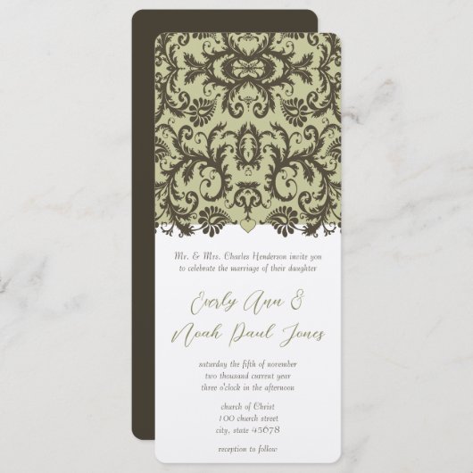Bruin Damask Wedding Uitnodiging (Voorkant / Achterkant)