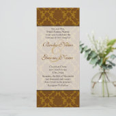 Bruin Damask Wedding Uitnodiging (Staand voorkant)