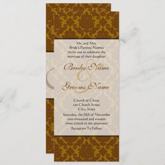 Bruin Damask Wedding Uitnodiging (Voorkant / Achterkant)