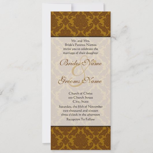 Bruin Damask Wedding Uitnodiging (Voorkant)