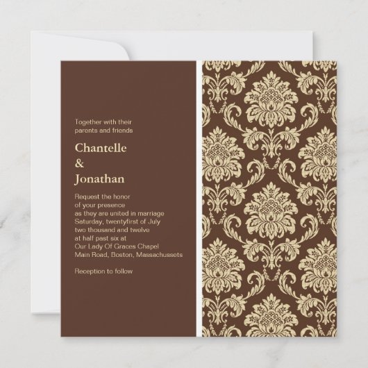 Bruin Damask Wedding Uitnodiging (Voorkant)