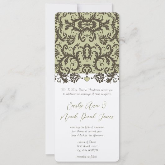 Bruin Damask Wedding Uitnodiging (Voorkant)