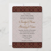 Bruin Damask Wedding Uitnodiging (Voorkant)
