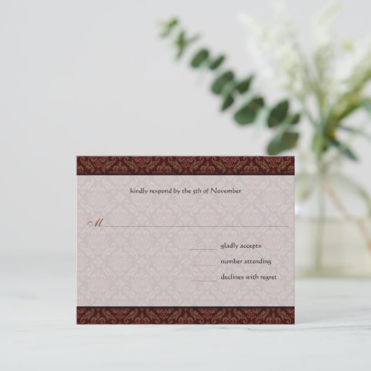 Bruin Damask Wedding Uitnodiging (Staand voorkant)