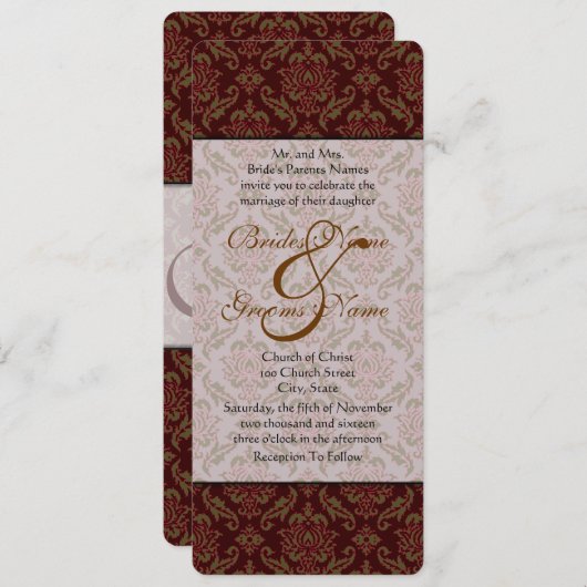 Bruin Damask Wedding Uitnodiging (Voorkant / Achterkant)