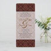 Bruin Damask Wedding Uitnodiging (Staand voorkant)
