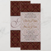 Bruin Damask Wedding Uitnodiging (Voorkant / Achterkant)