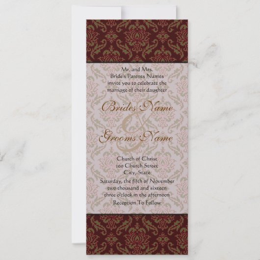 Bruin Damask Wedding Uitnodiging (Voorkant)