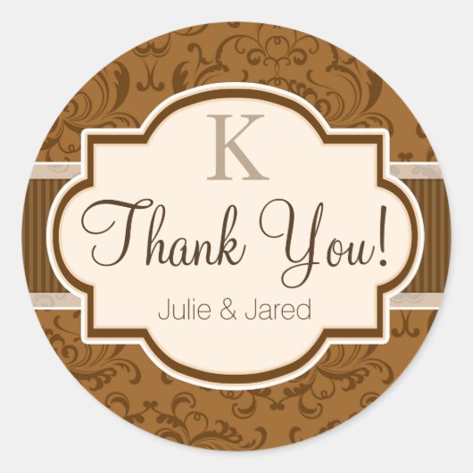  bruin damast dank u ronde sticker (Voorkant)