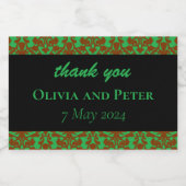 Bruin damast patroon groene bruiloft sparkling wijnetiket (Enkel label)