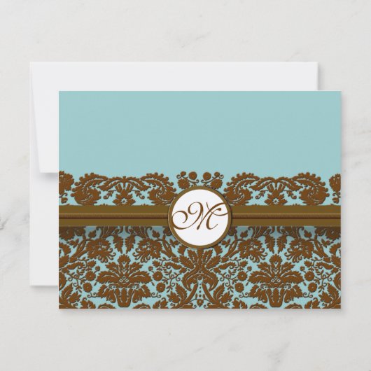Bruin Damast Trouw Monogram Antwoordkaart RSVP Kaartje (Achterkant)