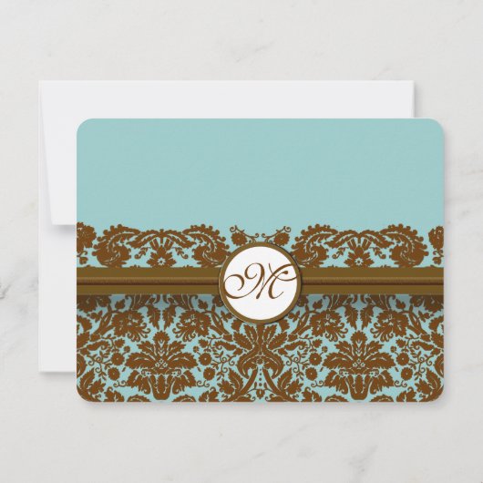 Bruin Damast Trouw Monogram Reactiekaart RSVP Kaartje (Achterkant)